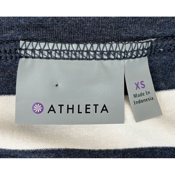 Athleta Ribbon Stripe Midi Skirt Size XS Tulip Hem Navy White Faux Wrap Stretch - Picture 4 of 9